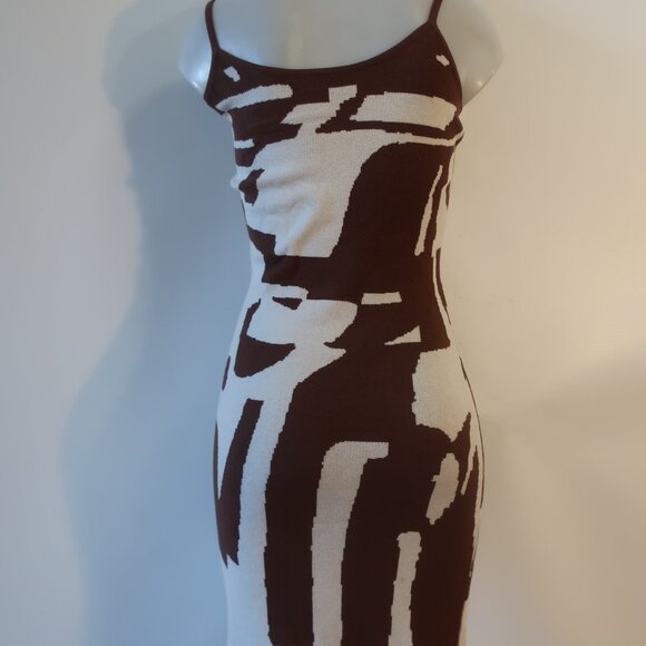 Womens Shag Boutique Brown, White Sweater Tank Pencil Maxi Dress S - Picture 6 of 8
